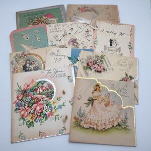 Lot of 10 Mini Wedding Shower Cards Early 1940s Used